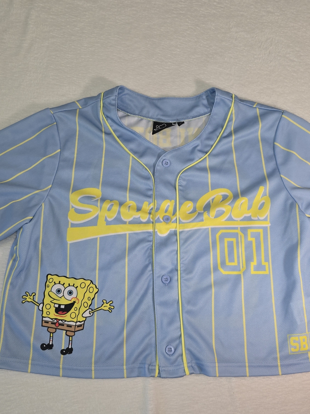 SpongeBob SquarePants Womens Cropped Baseball Jersey Size M Blue and Yellow